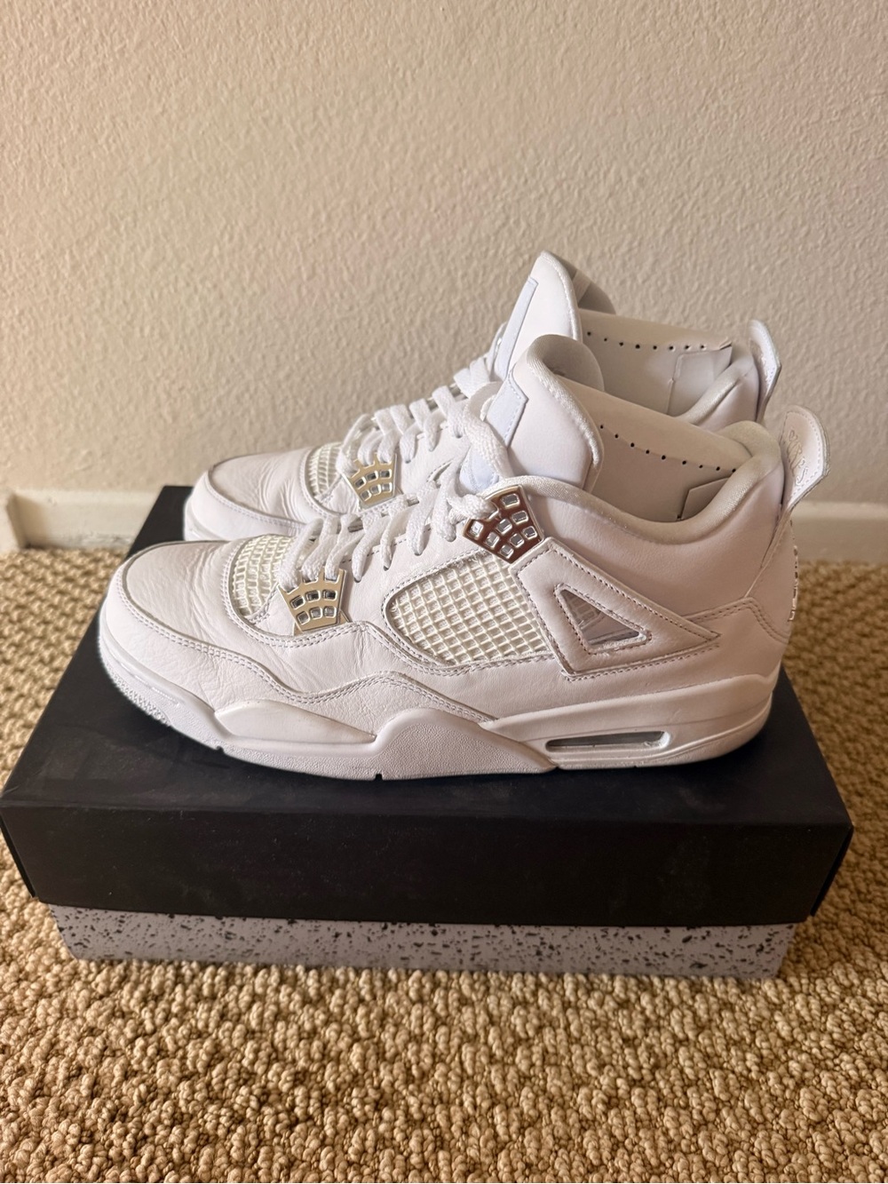 Mens Nike Jordans Pure Money 4s-White Athletic Sneakers - Classic High-Top Style